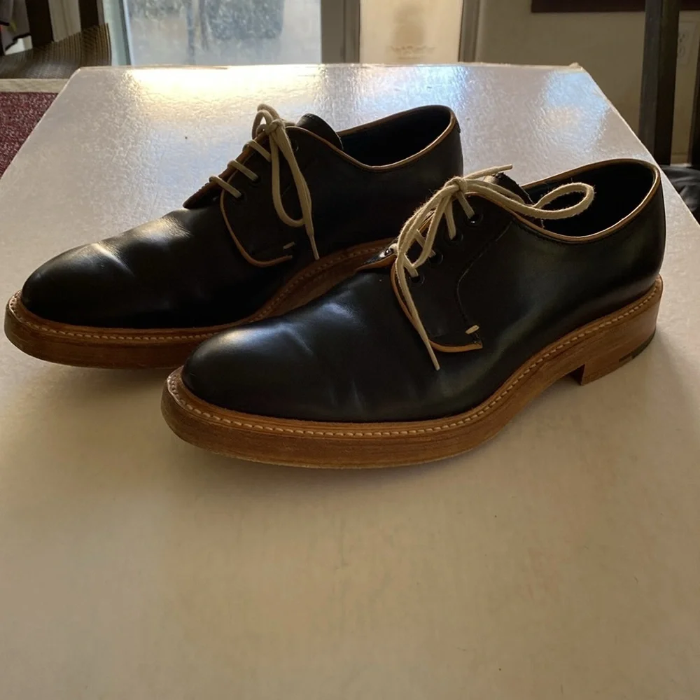 BARKER Men's Black Leather Derby Shoes with Tan Trim 9UK /10US. Made in England